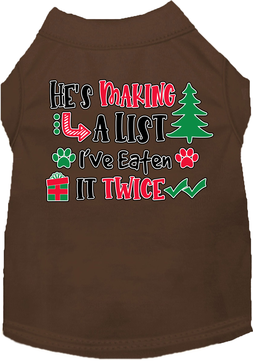 He's Making a List... Screen Print Dog Shirt Brown Size XL